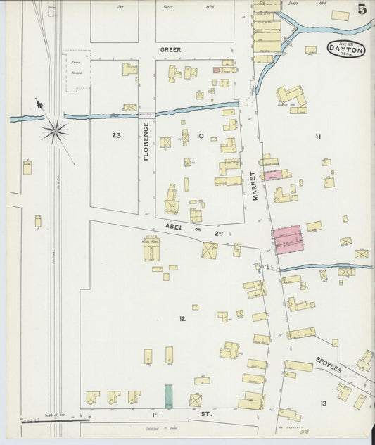 Sanborn Fire Insurance Map from Dayton, Rhea County, Tennessee (1891), Sheet #0005 - Historic Sanborn Fire Insurance Map Print, vintage old map wall art, antique decor, genealogy gift, Tennessee Tennessee map