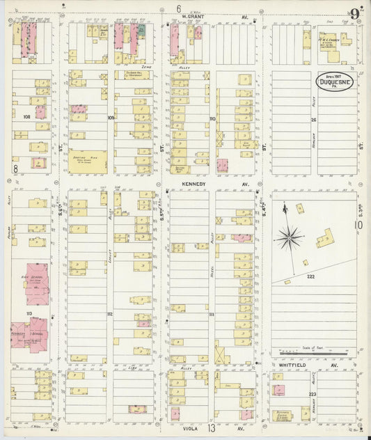 Sanborn Fire Insurance Map from Duquesne, Allegheny County, Pennsylvania (1907), Sheet #0009 - Historic Sanborn Fire Insurance Map Print, vintage old map wall art, antique decor, genealogy gift, Pennsylvania Pennsylvania map