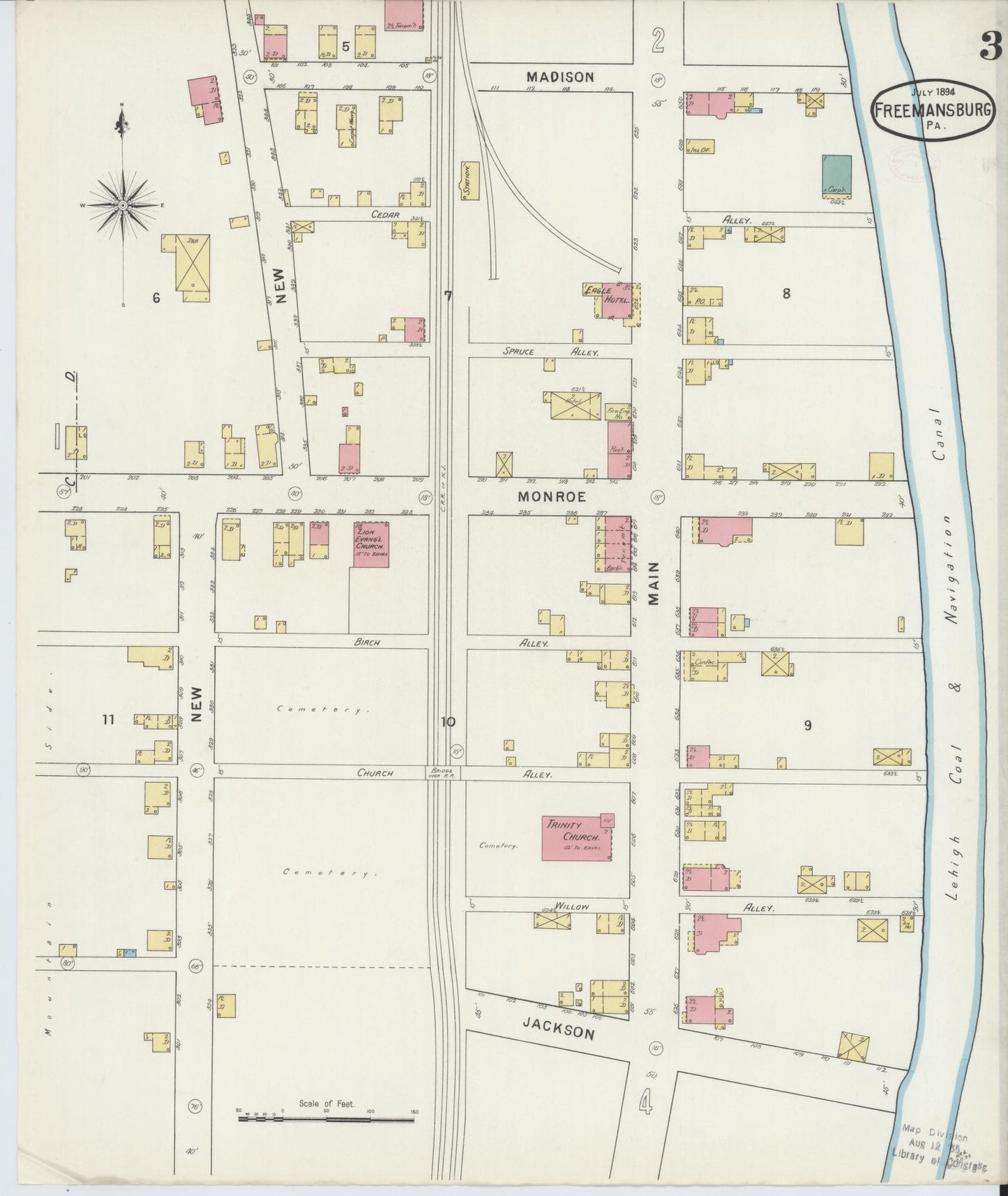 Sanborn Fire Insurance Map from Freemansburg, Northampton County, Pennsylvania (1894), Sheet #0003 - Historic Sanborn Fire Insurance Map Print, vintage old map wall art, antique decor, genealogy gift, Pennsylvania Pennsylvania map