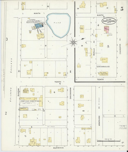 Sanborn Fire Insurance Map from Hartshorne, Pittsburg County, Oklahoma (1909), Sheet #0005 - Historic Sanborn Fire Insurance Map Print, vintage old map wall art, antique decor, genealogy gift, Oklahoma Oklahoma map