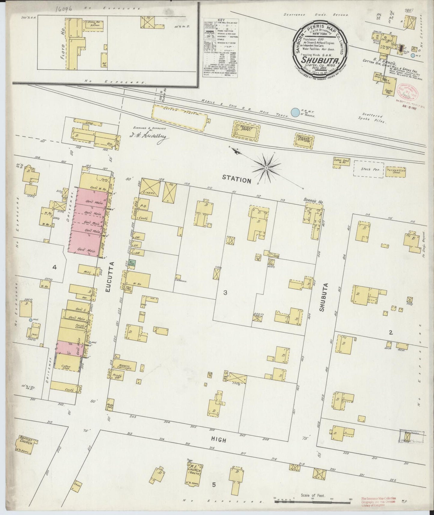 Sanborn Fire Insurance Map from Shubuta, Clarke County, Mississippi (1895), Sheet #0001 - Historic Sanborn Fire Insurance Map Print, vintage old map wall art, antique decor, genealogy gift, Mississippi Mississippi map