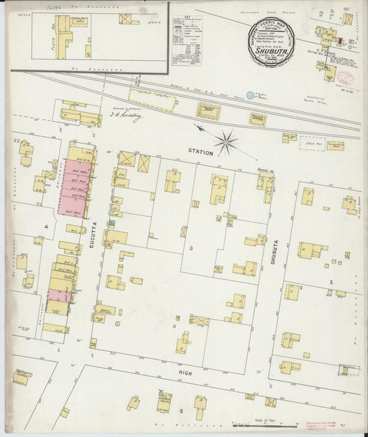 Sanborn Fire Insurance Map from Shubuta, Clarke County, Mississippi (1895), Sheet #0001 - Historic Sanborn Fire Insurance Map Print, vintage old map wall art, antique decor, genealogy gift, Mississippi Mississippi map