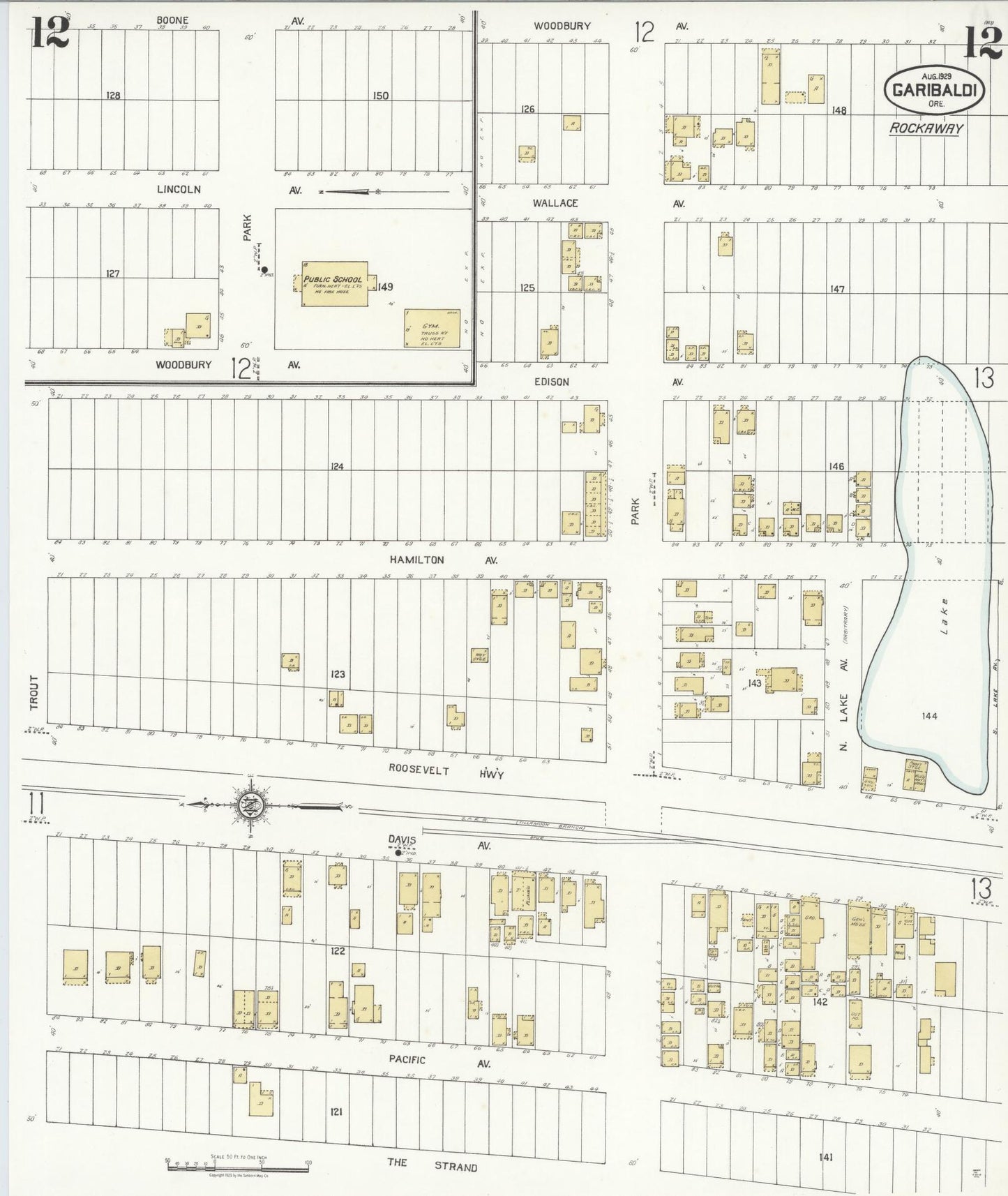 Sanborn Fire Insurance Map from Garibaldi, Tillamook County, Oregon (1929), Sheet #0012 - Complete Map Set gallery image, historic Sanborn map, vintage wall art, Oregon Oregon