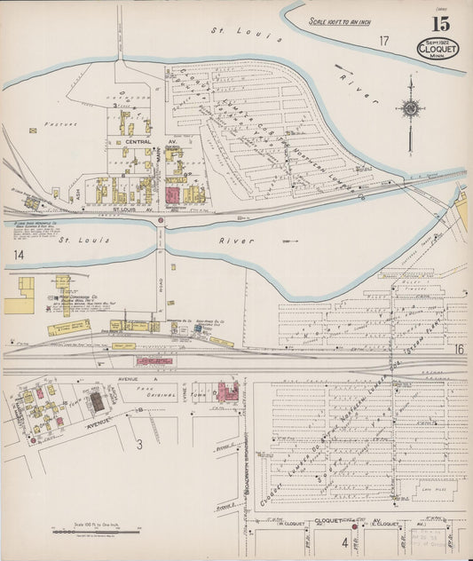 Sanborn Fire Insurance Map from Cloquet, Carlton County, Minnesota (1922), Sheet #0015 - Historic Sanborn Fire Insurance Map Print, vintage old map wall art, antique decor, genealogy gift, Minnesota Minnesota map