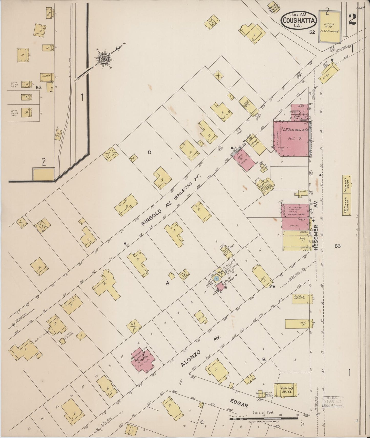 Sanborn Fire Insurance Map from Coushatta, Red River Parish, Louisiana (1922), Sheet #0002 - Complete Map Set gallery image, historic Sanborn map, vintage wall art, Louisiana Louisiana