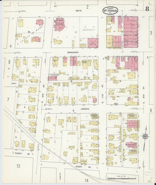 Sanborn Fire Insurance Map from Mount Vernon, Jefferson County, Illinois (1913), Sheet #0008 - Historic Sanborn Fire Insurance Map Print, vintage old map wall art, antique decor, genealogy gift, Illinois Illinois map