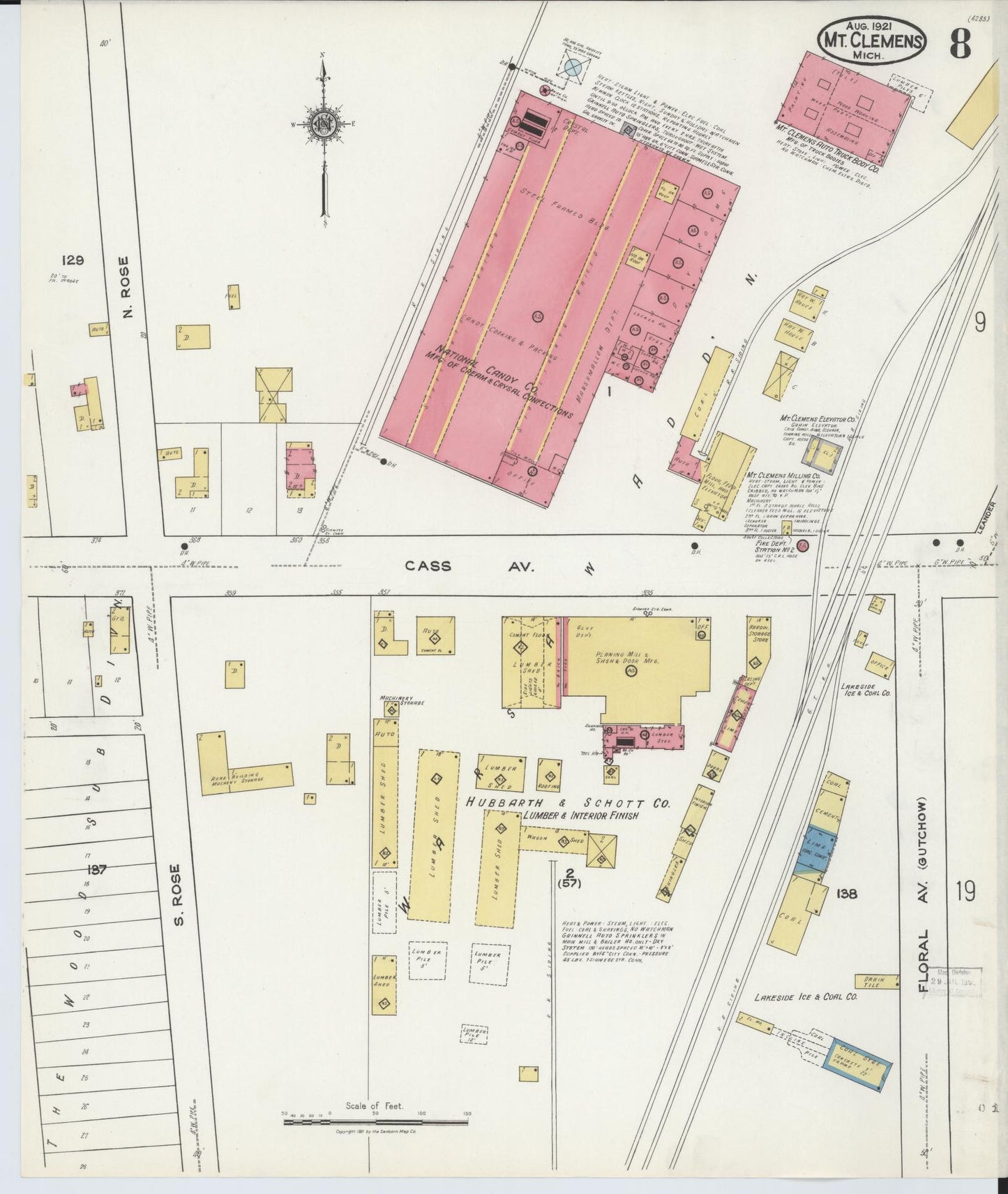 Sanborn Fire Insurance Map from Mount Clemens, Macomb County, Michigan (1921), Sheet #0008 - Complete Map Set gallery image, historic Sanborn map, vintage wall art, Michigan Michigan