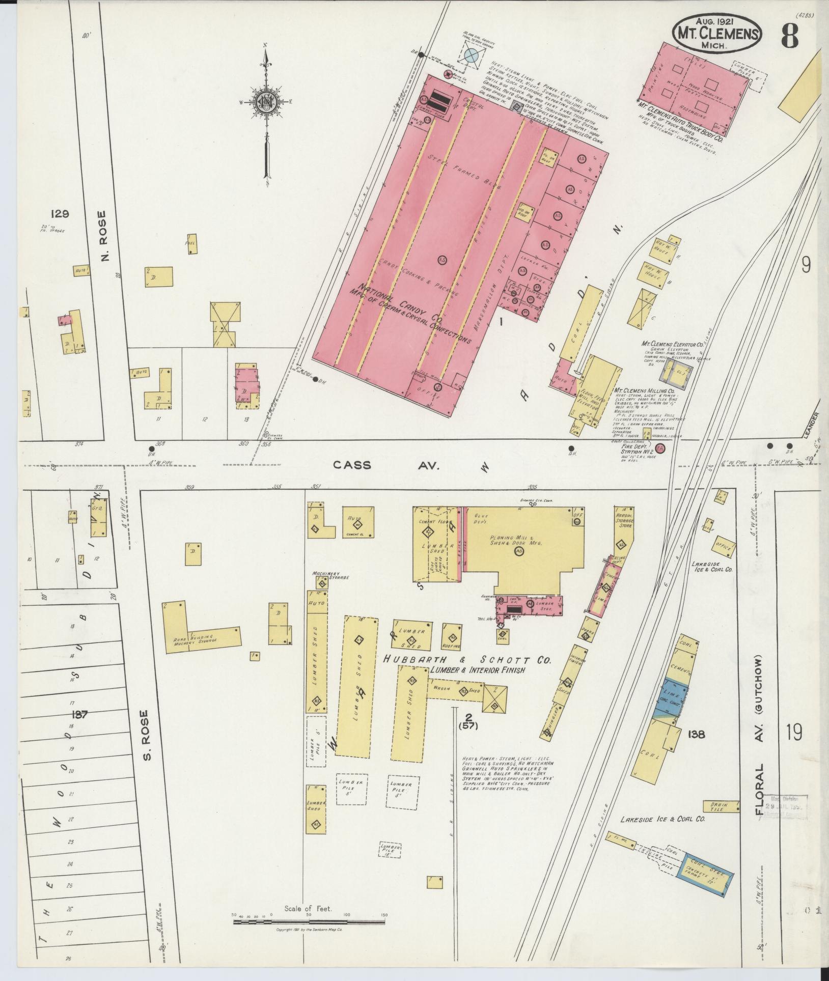 Sanborn Fire Insurance Map from Mount Clemens, Macomb County, Michigan (1921), Sheet #0008 - Complete Map Set gallery image, historic Sanborn map, vintage wall art, Michigan Michigan