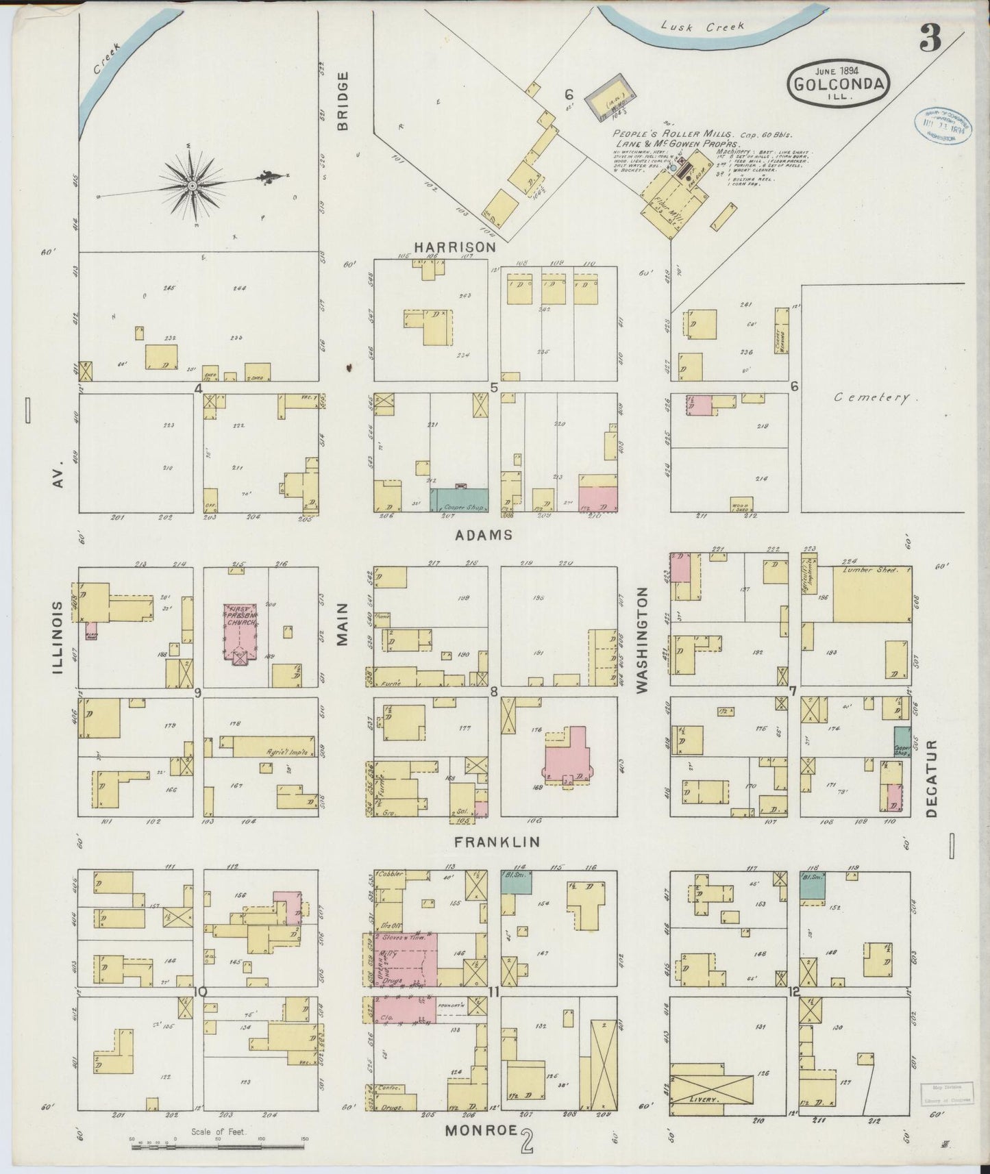 Sanborn Fire Insurance Map from Golconda, Pope County, Illinois (1894), Sheet #0003 - Historic Sanborn Fire Insurance Map Print, vintage old map wall art, antique decor, genealogy gift, Illinois Illinois map