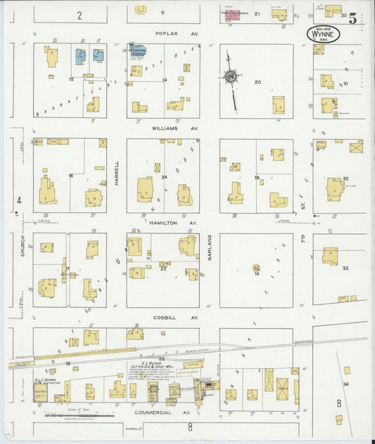 Sanborn Fire Insurance Map from Wynne, Cross County, Arkansas (1919), Sheet #0005 - Historic Sanborn Fire Insurance Map Print, vintage old map wall art, antique decor, genealogy gift, Arkansas Arkansas map