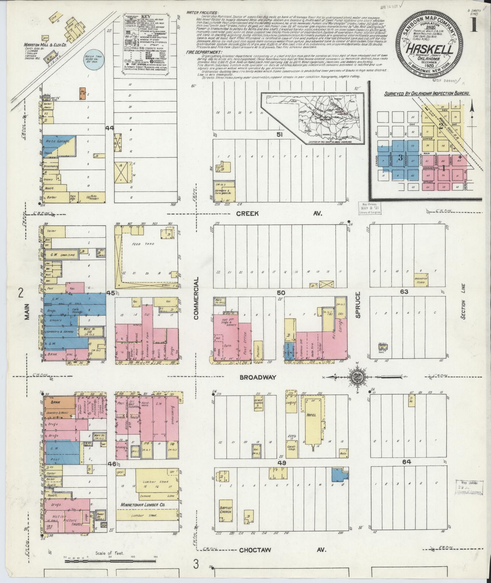 Sanborn Fire Insurance Map from Haskell, Muskogee County, Oklahoma (1920), Sheet #0001 - Complete Map Set gallery image, historic Sanborn map, vintage wall art, Oklahoma Oklahoma