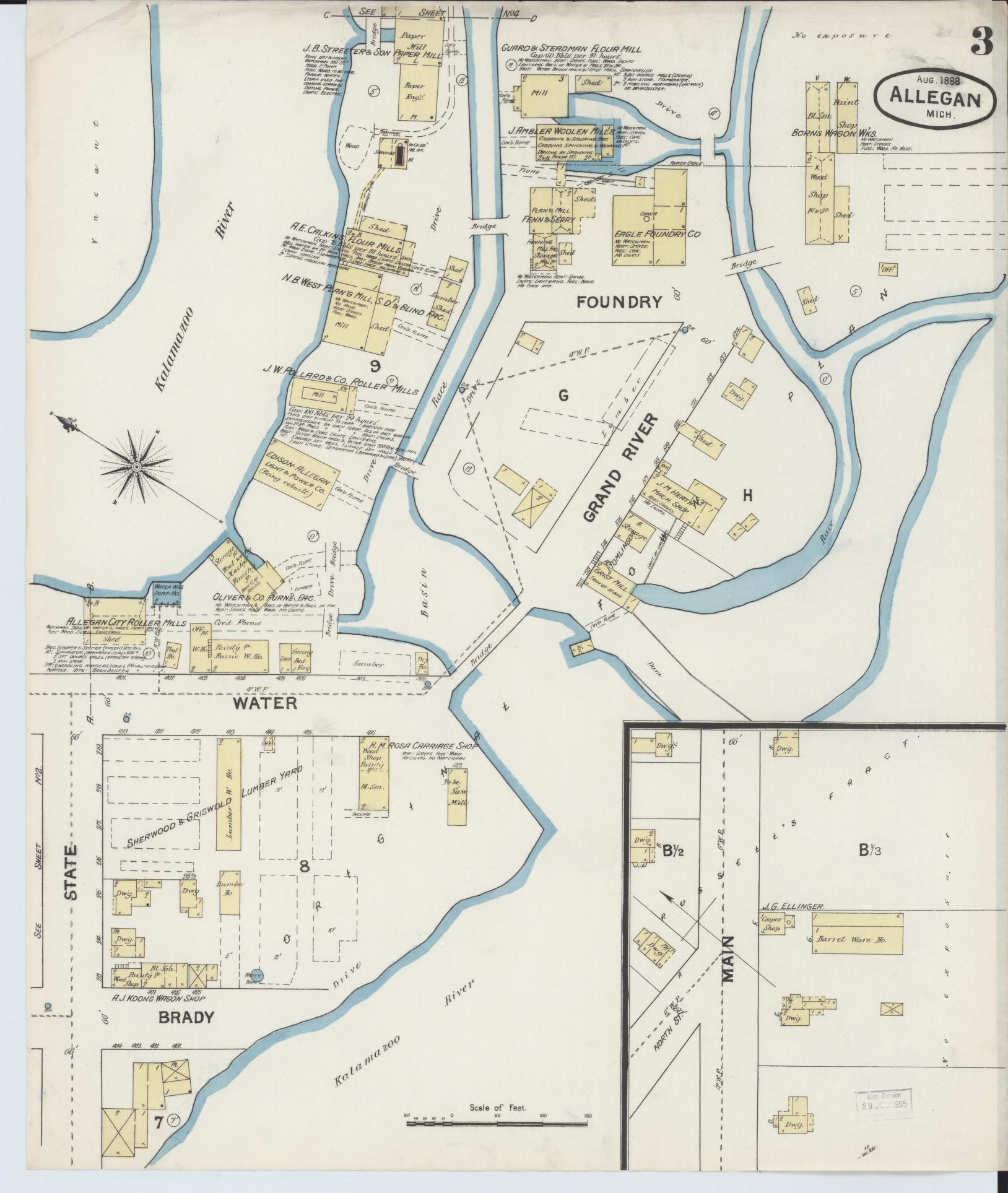 Sanborn Fire Insurance Map from Allegan, Allegan County, Michigan (1888), Sheet #0003 - Historic Sanborn Fire Insurance Map Print, vintage old map wall art, antique decor, genealogy gift, Michigan Michigan map