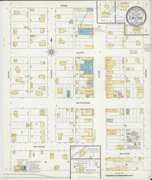 Sanborn Fire Insurance Map from Canton, Mcpherson County, Kansas (1905), Sheet #0001 - Historic Sanborn Fire Insurance Map Print, vintage old map wall art, antique decor, genealogy gift, Kansas Kansas map
