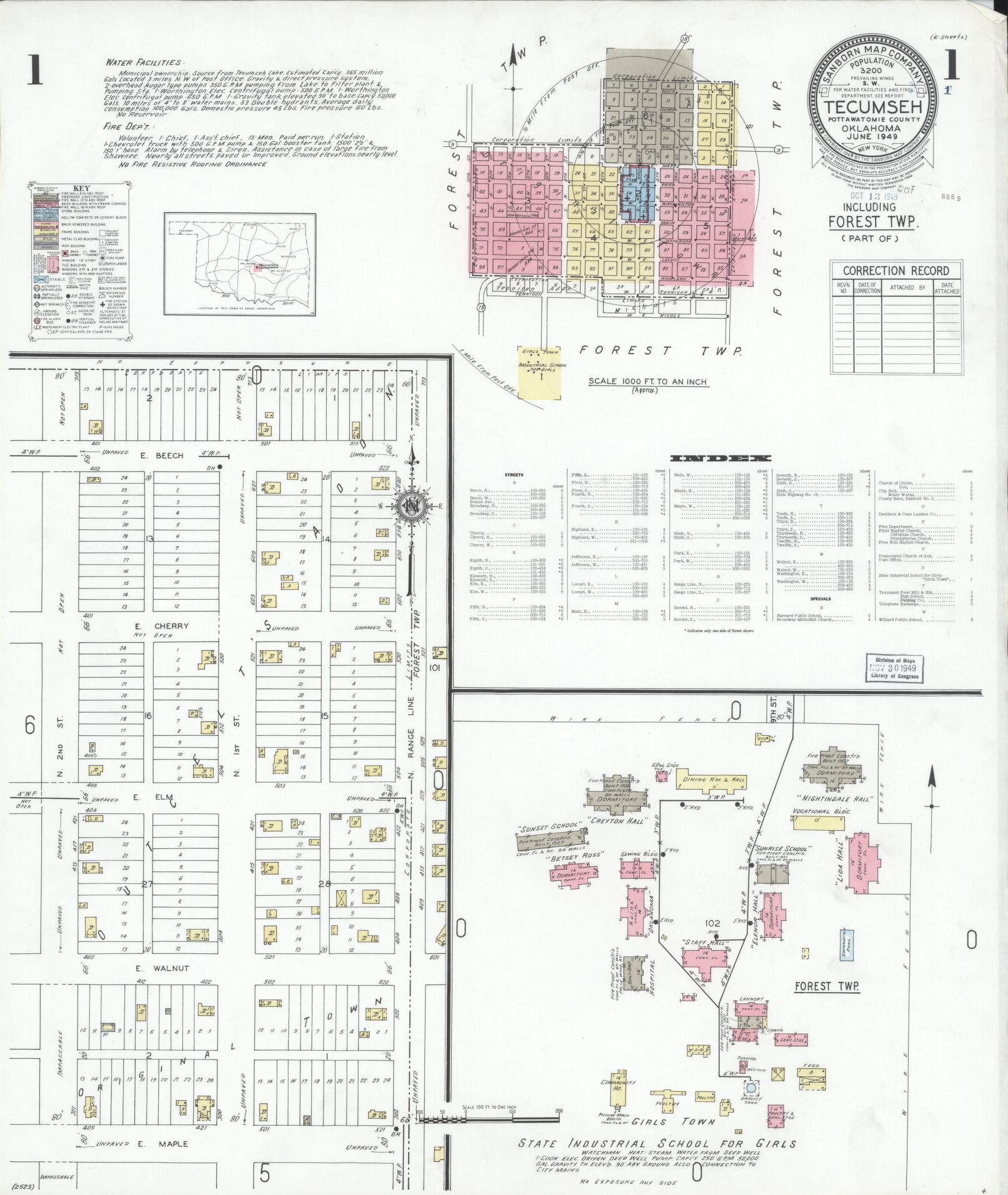 Sanborn Fire Insurance Map from Tecumseh, Pottawatomie County, Oklahoma (1949), Sheet #0001 - Complete Map Set gallery image, historic Sanborn map, vintage wall art, Oklahoma Oklahoma