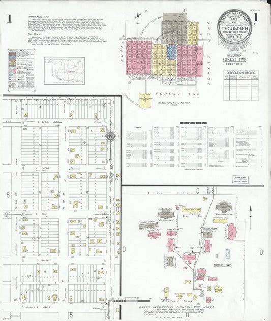 Sanborn Fire Insurance Map from Tecumseh, Pottawatomie County, Oklahoma (1949), Sheet #0001 - Complete Map Set gallery image, historic Sanborn map, vintage wall art, Oklahoma Oklahoma