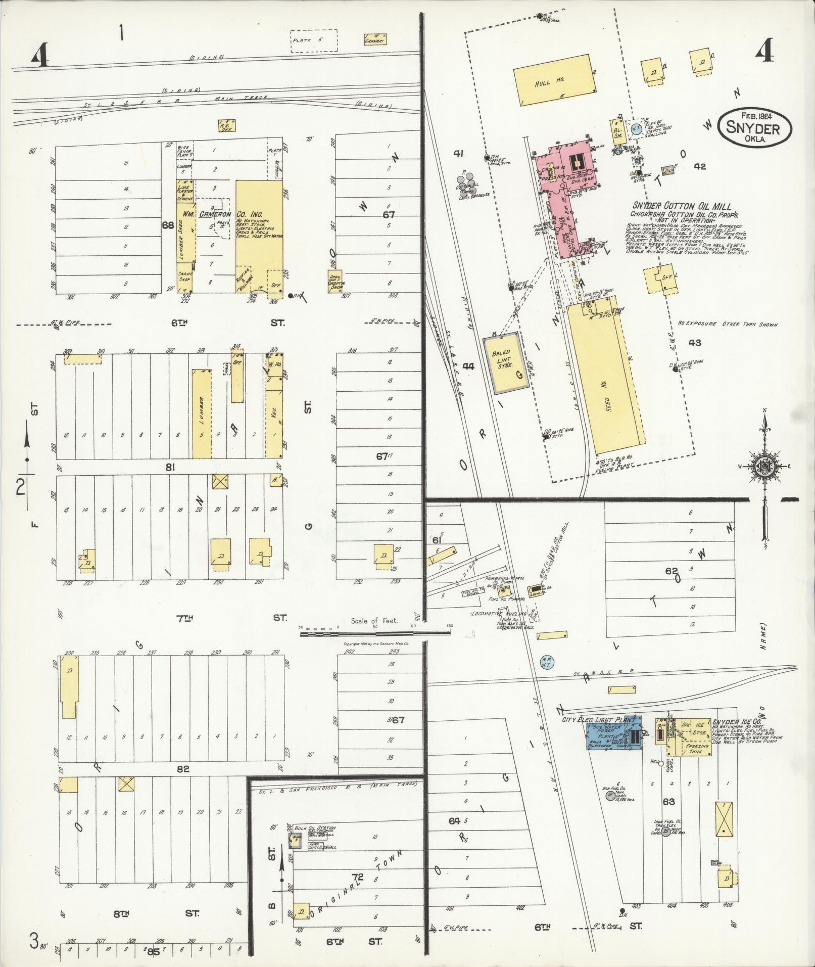 Sanborn Fire Insurance Map from Snyder, Kiowa County, Oklahoma (1924), Sheet #0004 - Complete Map Set gallery image, historic Sanborn map, vintage wall art, Oklahoma Oklahoma