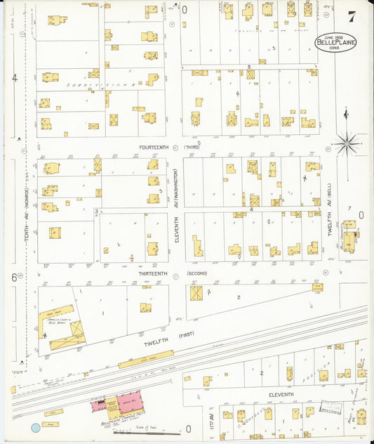 Sanborn Fire Insurance Map from Belle Plaine, Benton County, Iowa (1906), Sheet #0007 - Historic Sanborn Fire Insurance Map Print, vintage old map wall art