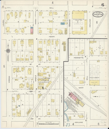 Sanborn Fire Insurance Map from Staunton, Macoupin County, Illinois (1913), Sheet #0006 - Historic Sanborn Fire Insurance Map Print, vintage old map wall art, antique decor, genealogy gift, Illinois Illinois map