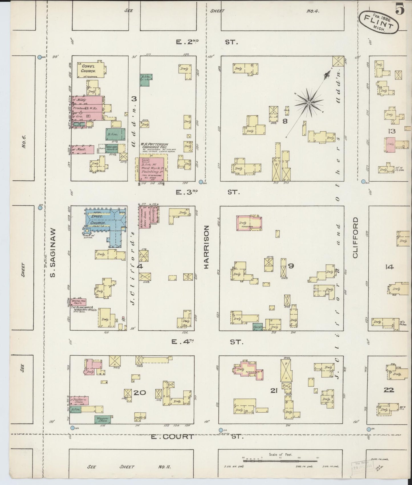 Sanborn Fire Insurance Map from Flint, Genesee County, Michigan (1886), Sheet #0005 - Complete Map Set gallery image, historic Sanborn map, vintage wall art, Michigan Michigan
