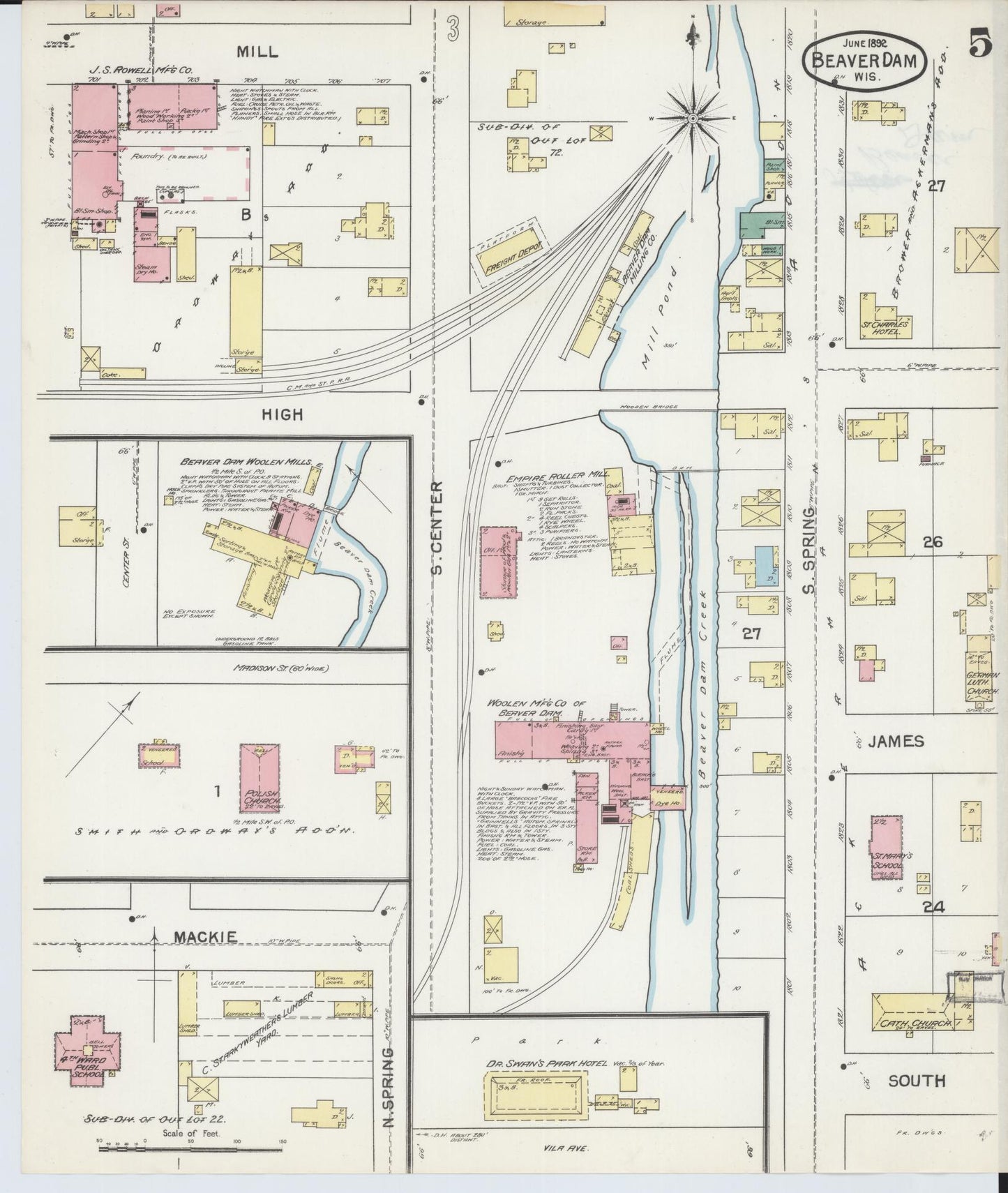 Sanborn Fire Insurance Map from Beaver Dam, Dodge County, Wisconsin (1892), Sheet #0005 - Complete Map Set gallery image, historic Sanborn map, vintage wall art, Wisconsin Wisconsin