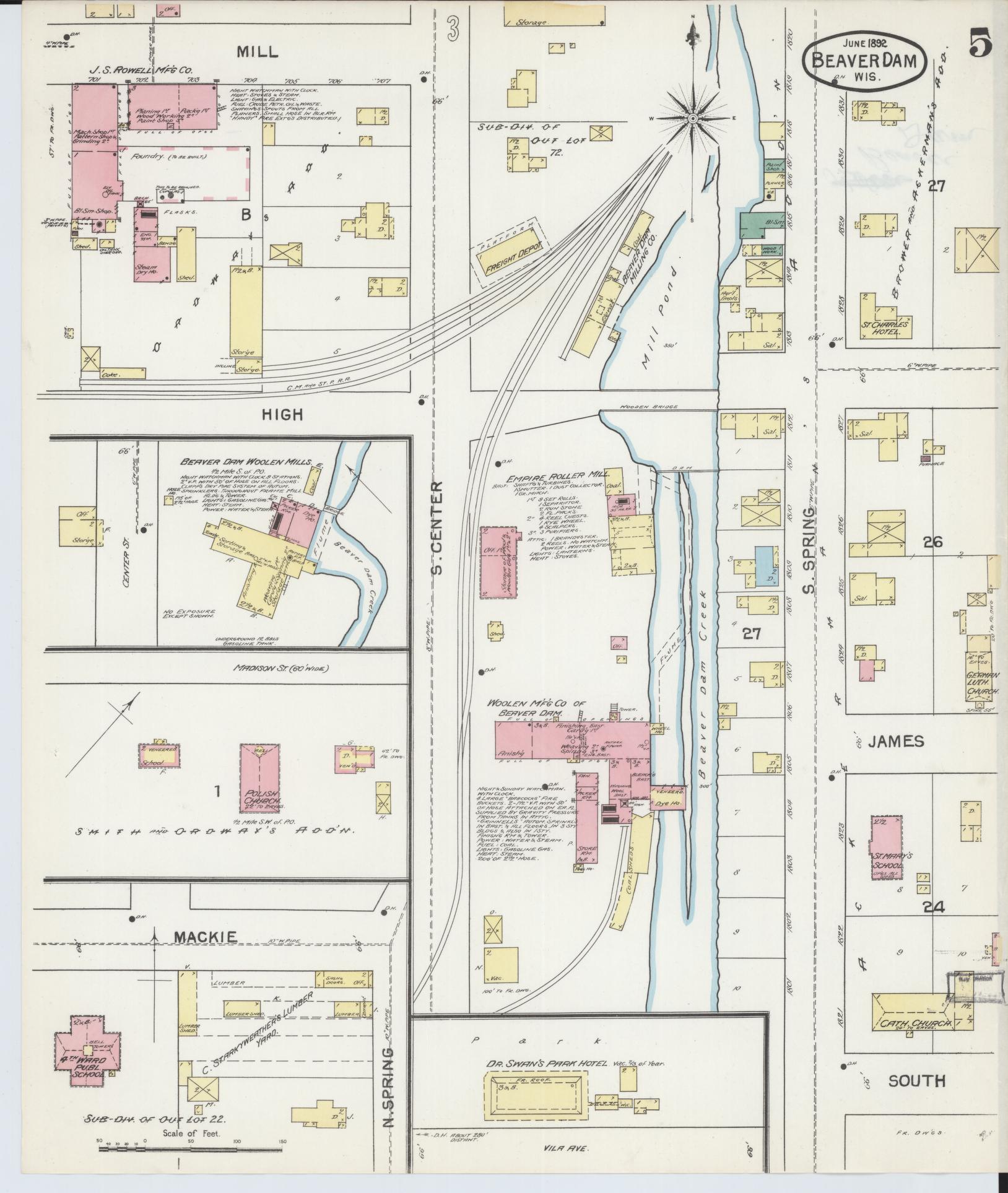 Sanborn Fire Insurance Map from Beaver Dam, Dodge County, Wisconsin (1892), Sheet #0005 - Complete Map Set gallery image, historic Sanborn map, vintage wall art, Wisconsin Wisconsin