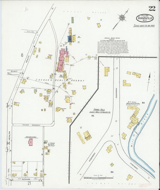 Sanborn Fire Insurance Map from Dansville, Livingston County, New York (1920), Sheet #0022 - Historic Sanborn Fire Insurance Map Print, vintage old map wall art, antique decor, genealogy gift, New York New York map