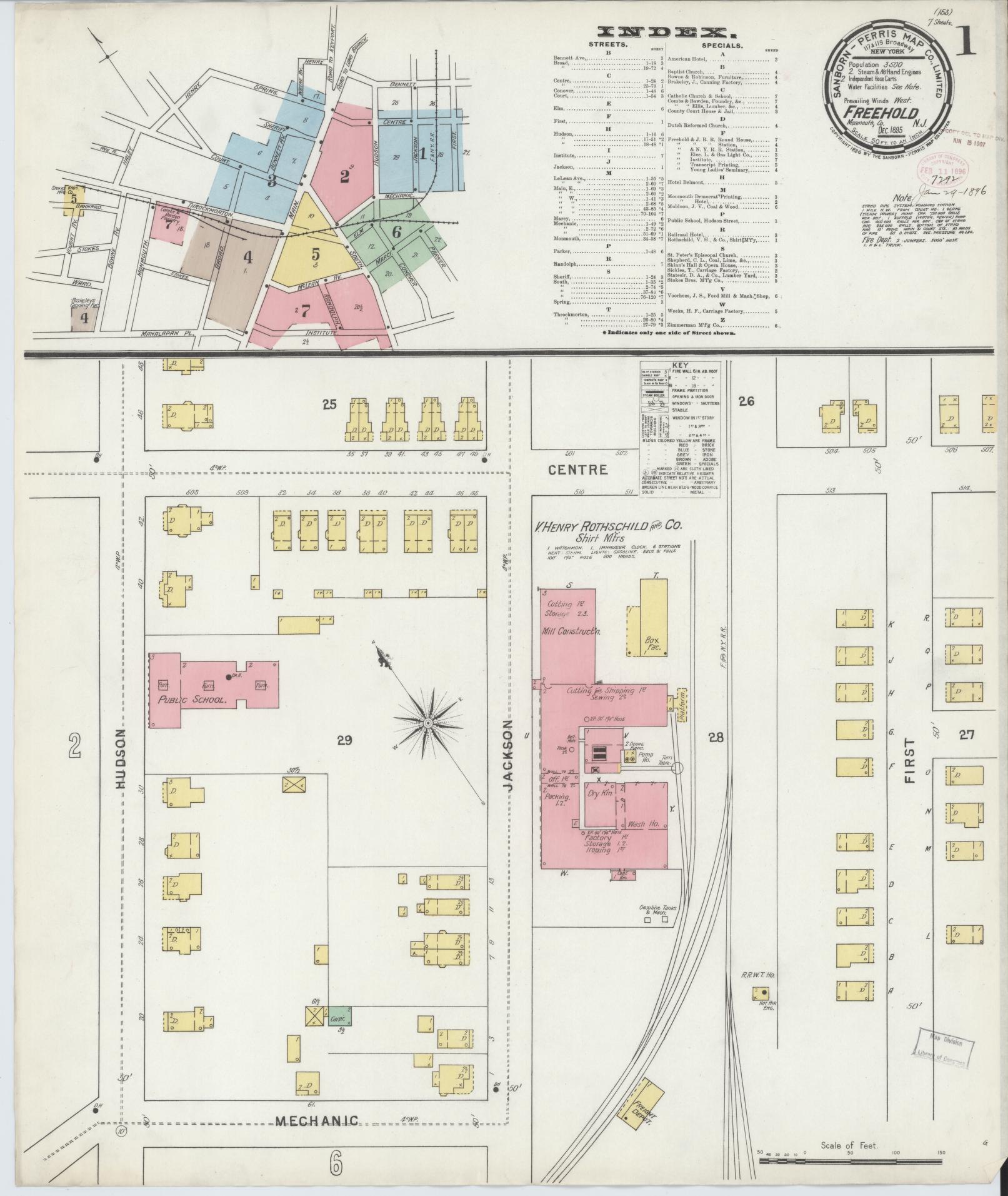 Sanborn Fire Insurance Map from Freehold, Monmouth County, New Jersey (1895), Sheet #0001 - Complete Map Set gallery image, historic Sanborn map, vintage wall art, New Jersey New Jersey