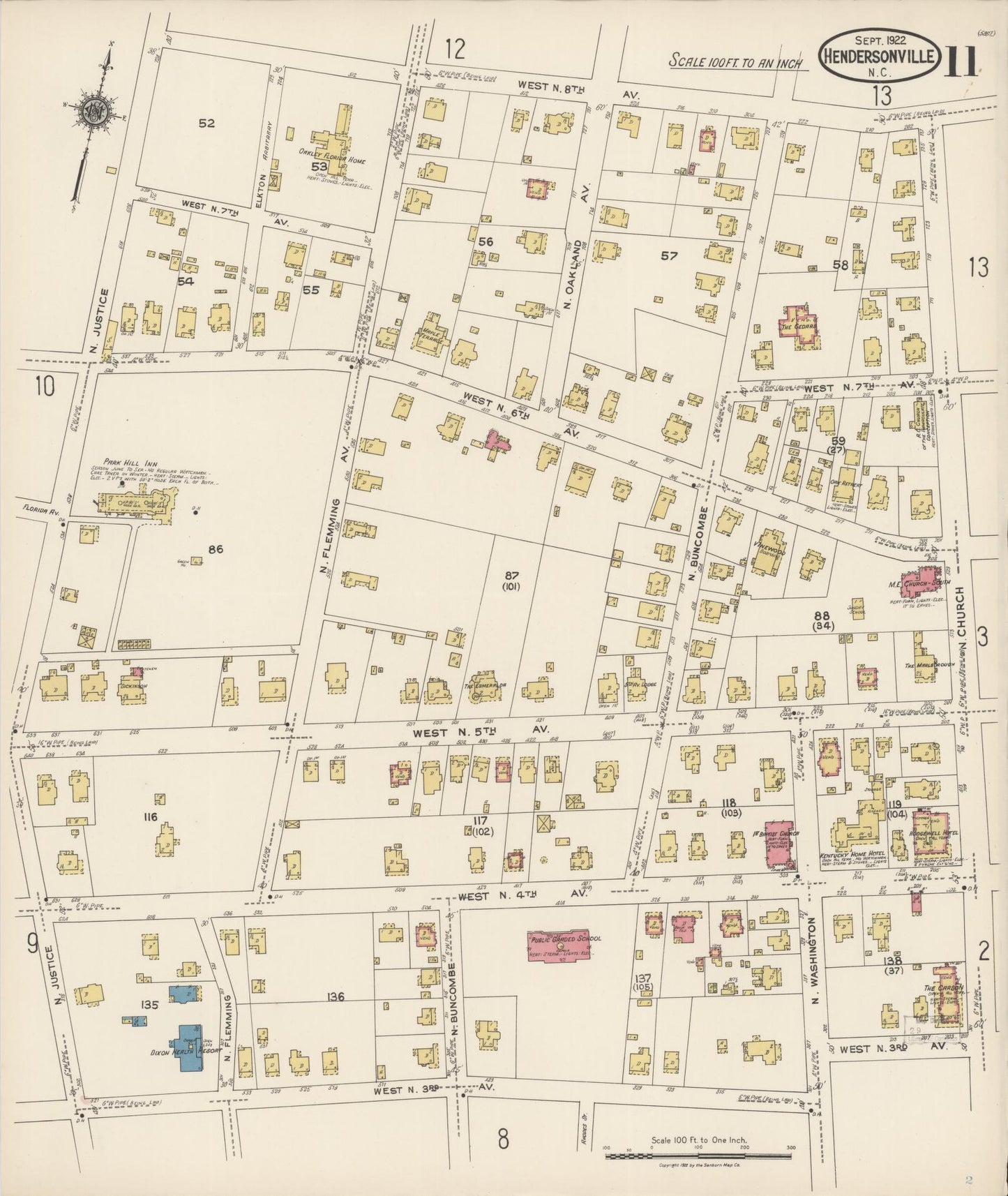 Sanborn Fire Insurance Map from Hendersonville, Henderson County, North Carolina (1922), Sheet #0011 - Historic Sanborn Fire Insurance Map Print, vintage old map wall art, antique decor, genealogy gift, North Carolina North Carolina map
