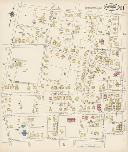 Sanborn Fire Insurance Map from Hendersonville, Henderson County, North Carolina (1922), Sheet #0011 - Historic Sanborn Fire Insurance Map Print, vintage old map wall art, antique decor, genealogy gift, North Carolina North Carolina map