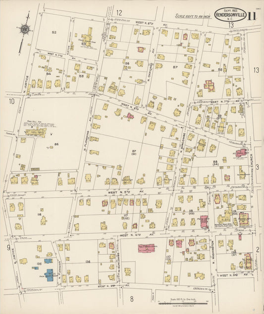 Sanborn Fire Insurance Map from Hendersonville, Henderson County, North Carolina (1922), Sheet #0011 - Historic Sanborn Fire Insurance Map Print, vintage old map wall art, antique decor, genealogy gift, North Carolina North Carolina map