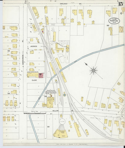 Sanborn Fire Insurance Map from Pontiac, Oakland County, Michigan (1903), Sheet #0015 - Historic Sanborn Fire Insurance Map Print, vintage old map wall art, antique decor, genealogy gift, Michigan Michigan map