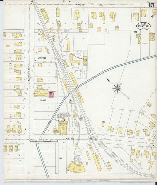 Sanborn Fire Insurance Map from Pontiac, Oakland County, Michigan (1903), Sheet #0015 - Historic Sanborn Fire Insurance Map Print, vintage old map wall art, antique decor, genealogy gift, Michigan Michigan map