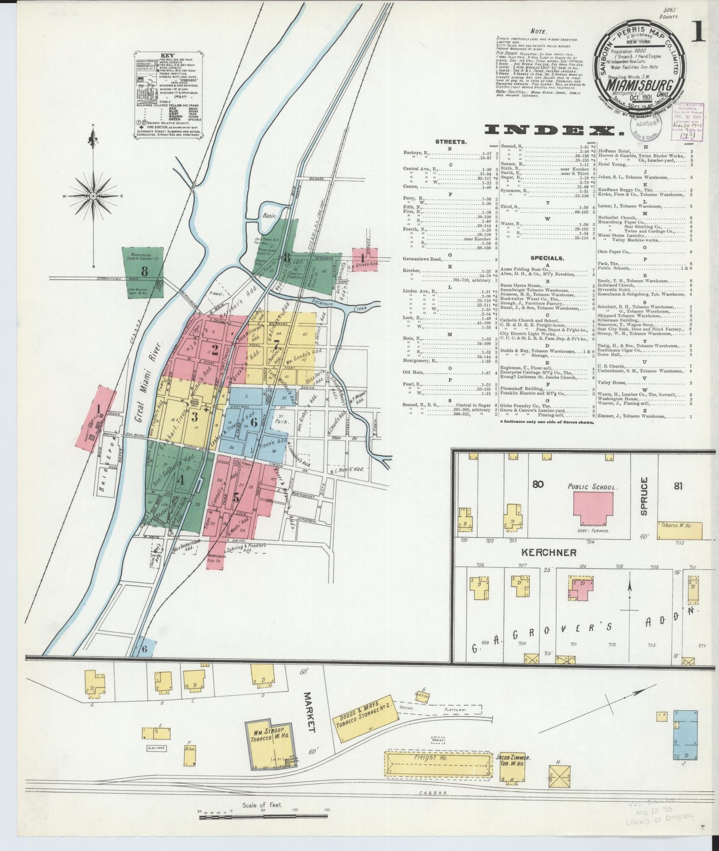 Sanborn Fire Insurance Map from Miamisburg, Montgomery County, Ohio (1901), Sheet #0001 - Historic Sanborn Fire Insurance Map Print, vintage old map wall art, antique decor, genealogy gift, Ohio Ohio map