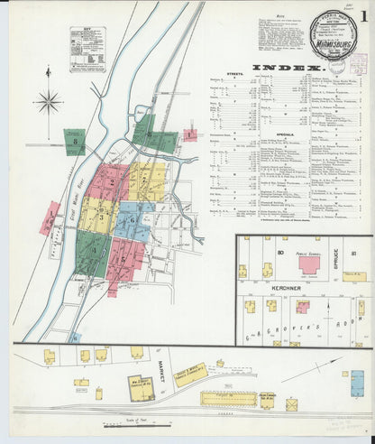 Sanborn Fire Insurance Map from Miamisburg, Montgomery County, Ohio (1901), Sheet #0001 - Historic Sanborn Fire Insurance Map Print, vintage old map wall art, antique decor, genealogy gift, Ohio Ohio map