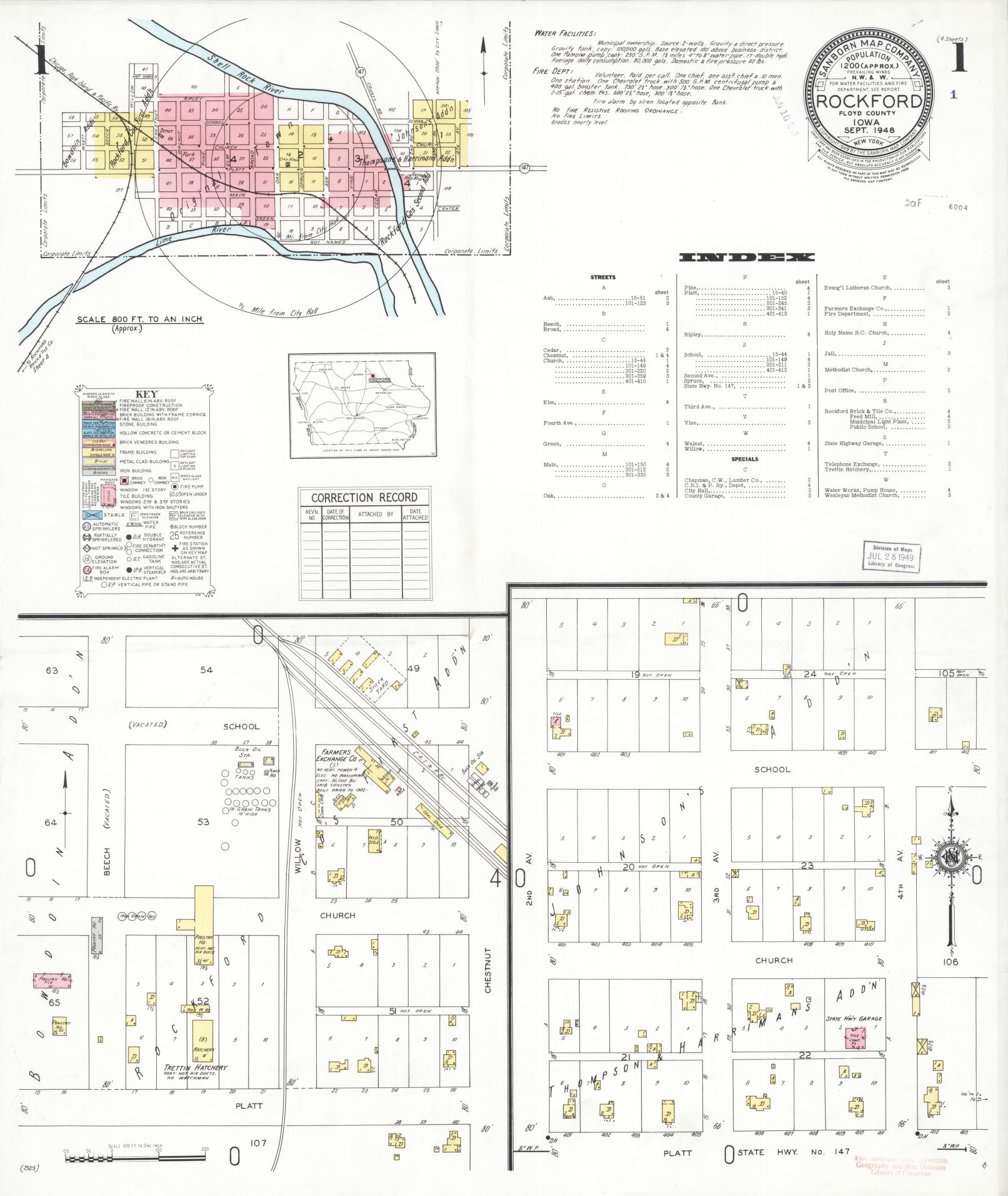 Sanborn Fire Insurance Map from Rockford, Floyd County, Iowa (1948), Sheet #0001 - Historic Sanborn Fire Insurance Map Print