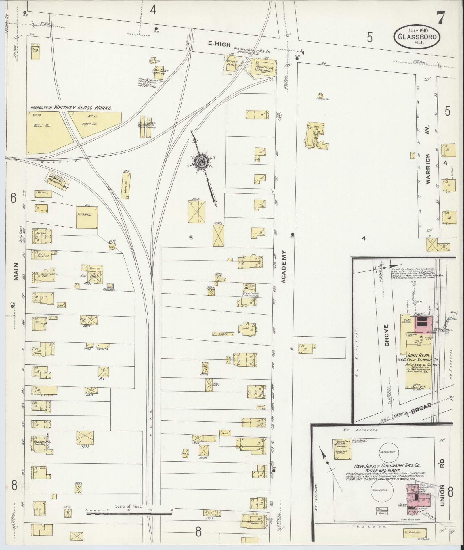 Sanborn Fire Insurance Map from Glassboro, Gloucester County, New Jersey (1910), Sheet #0007 - Complete Map Set gallery image, historic Sanborn map, vintage wall art, New Jersey New Jersey