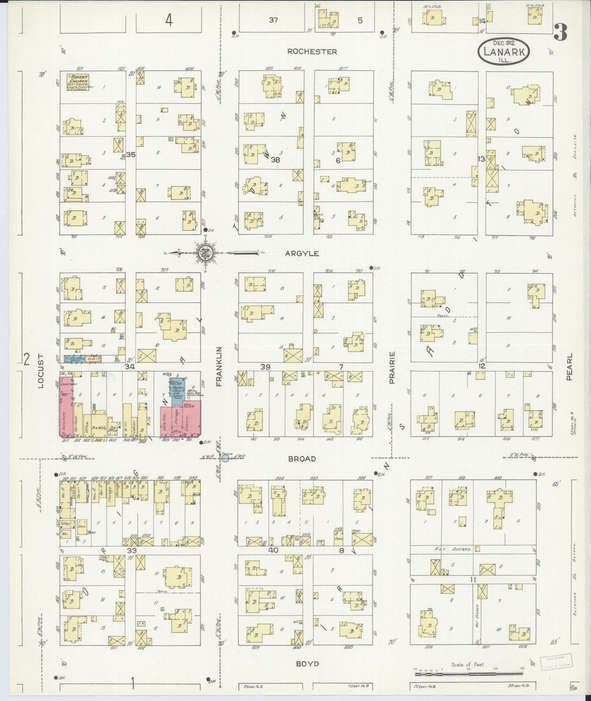 Sanborn Fire Insurance Map from Lanark, Carroll County, Illinois (1912), Sheet #0003 - Historic Sanborn Fire Insurance Map Print, vintage old map wall art, antique decor, genealogy gift, Illinois Illinois map
