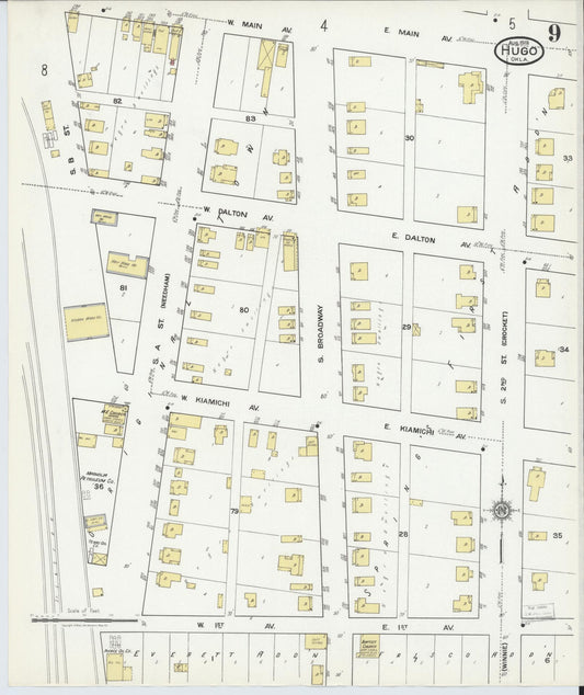 Sanborn Fire Insurance Map from Hugo, Choctaw County, Oklahoma (1918), Sheet #0009 - Historic Sanborn Fire Insurance Map Print, vintage old map wall art, antique decor, genealogy gift, Oklahoma Oklahoma map