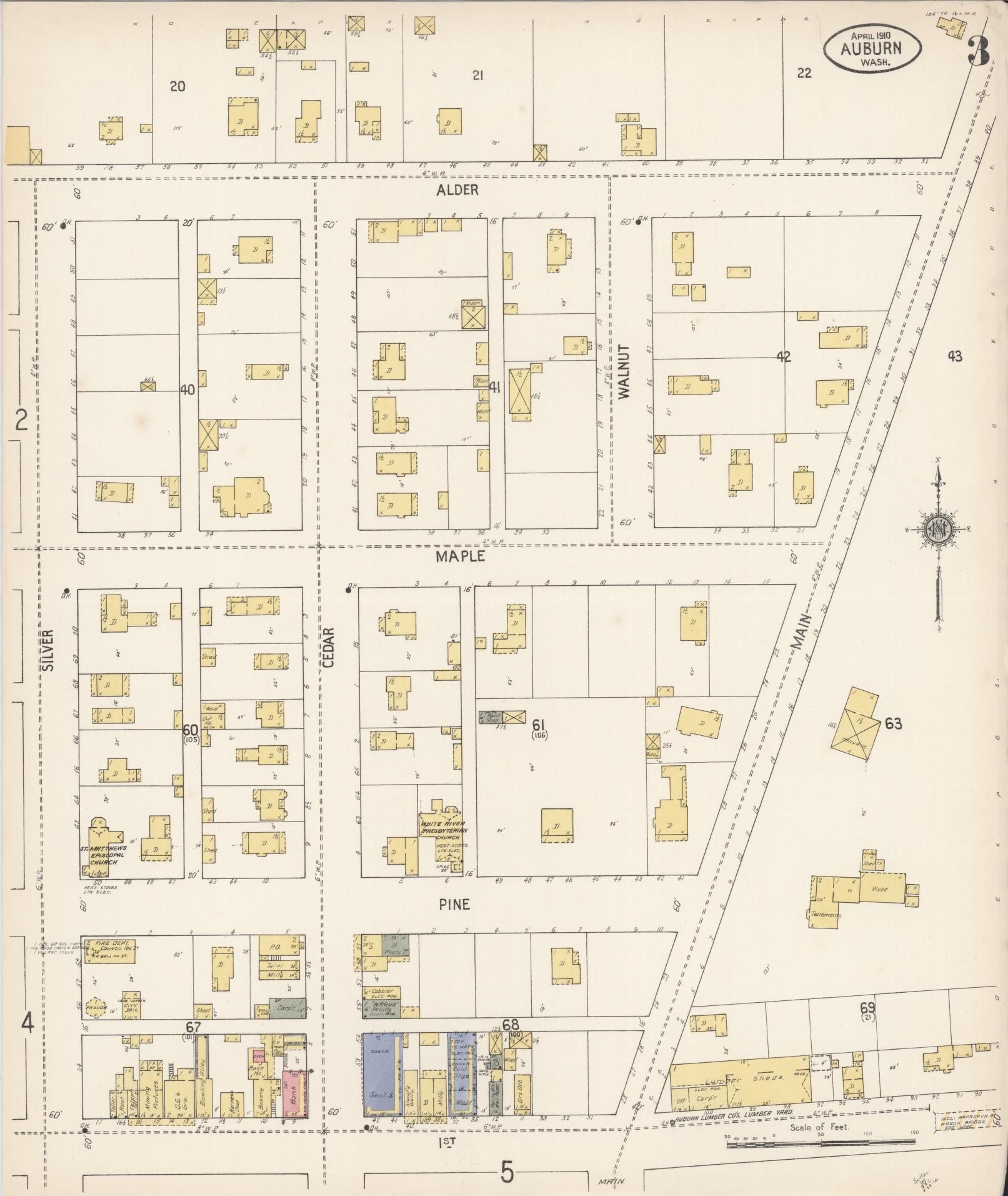 Sanborn Fire Insurance Map from Auburn [see also Slaughter], King County, Washington (1910), Sheet #0003 - Complete Map Set gallery image, historic Sanborn map, vintage wall art, Washington Washington