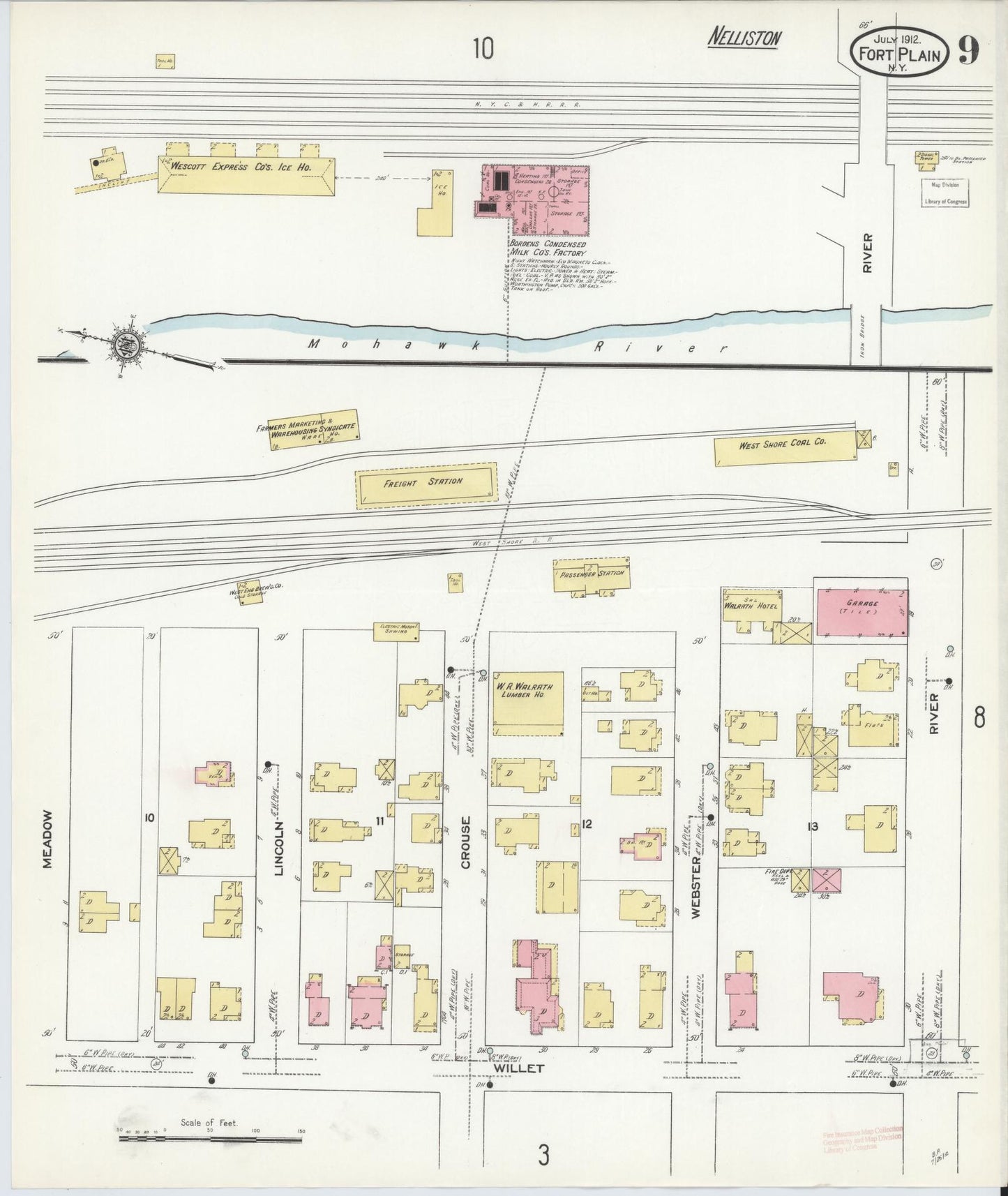 Sanborn Fire Insurance Map from Fort Plain, Montgomery County, New York (1912), Sheet #0009 - Historic Sanborn Fire Insurance Map Print, vintage old map wall art, antique decor, genealogy gift, New York New York map