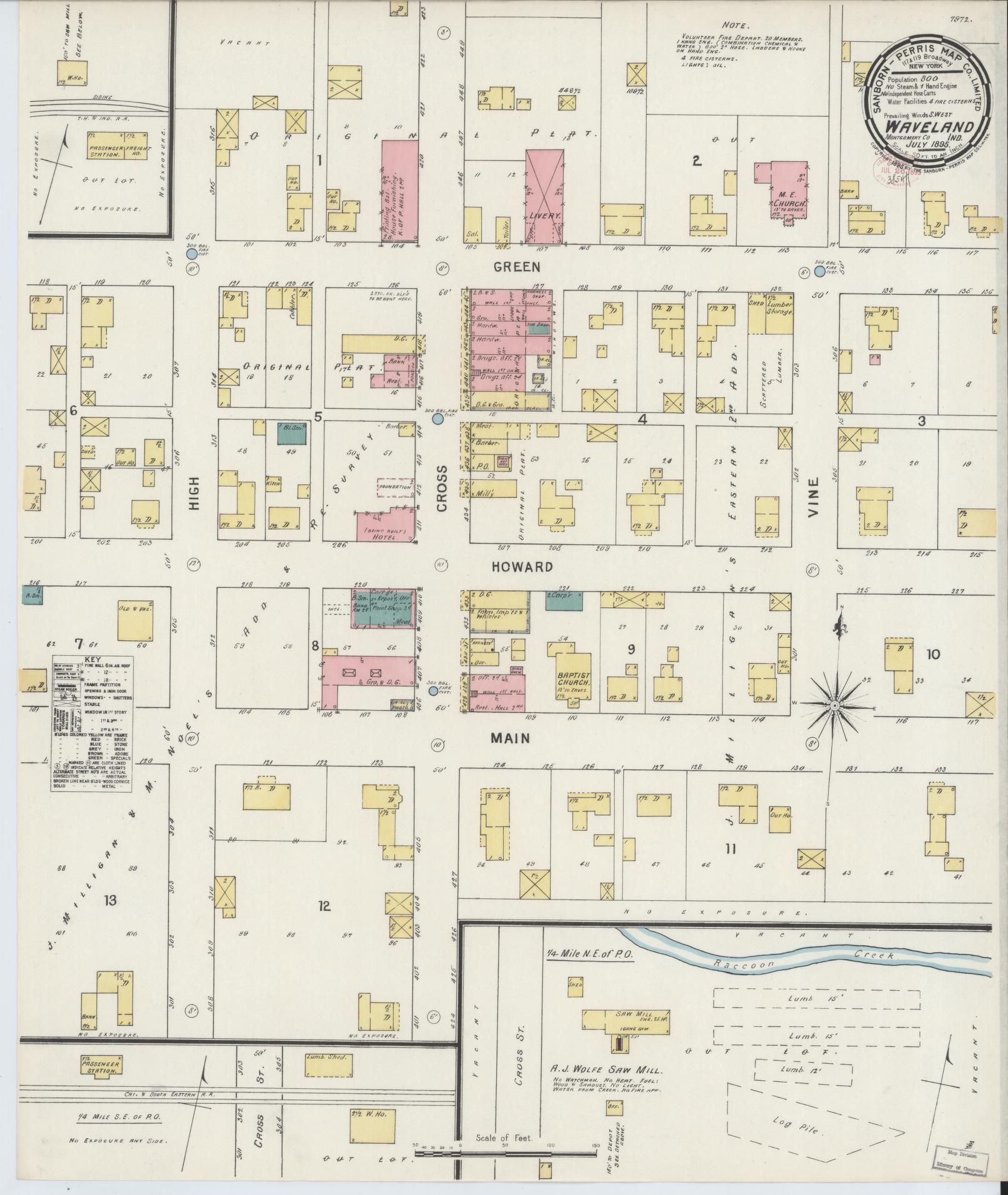 Sanborn Fire Insurance Map from Waveland, Montgomery County, Indiana. (1895) – Historic Sanborn Fire Insurance Map Print