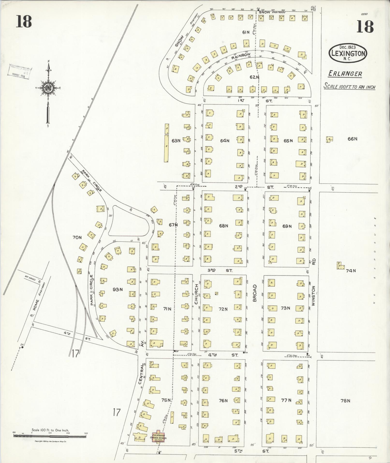 Sanborn Fire Insurance Map from Lexington, Davidson County, North Carolina (1923), Sheet #0018 - Historic Sanborn Fire Insurance Map Print, vintage old map wall art, antique decor, genealogy gift, North Carolina North Carolina map