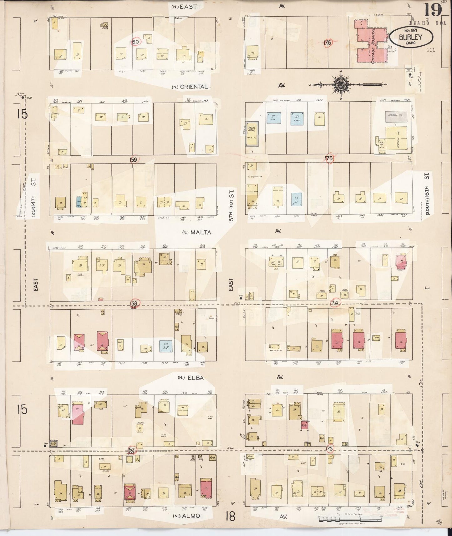 Sanborn Fire Insurance Map from Burley, Cassia County, Idaho (1949), Sheet #0019 - Historic Sanborn Fire Insurance Map Print, vintage old map wall art, antique decor, genealogy gift, Idaho Idaho map