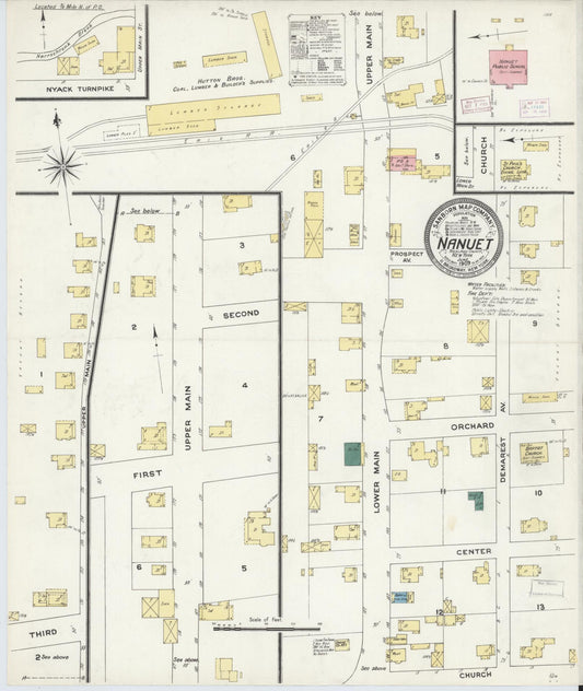 Sanborn Fire Insurance Map from Nanuet, Rockland County, New York (1909), Sheet #0001 - Historic Sanborn Fire Insurance Map Print, vintage old map wall art, antique decor, genealogy gift, New York New York map