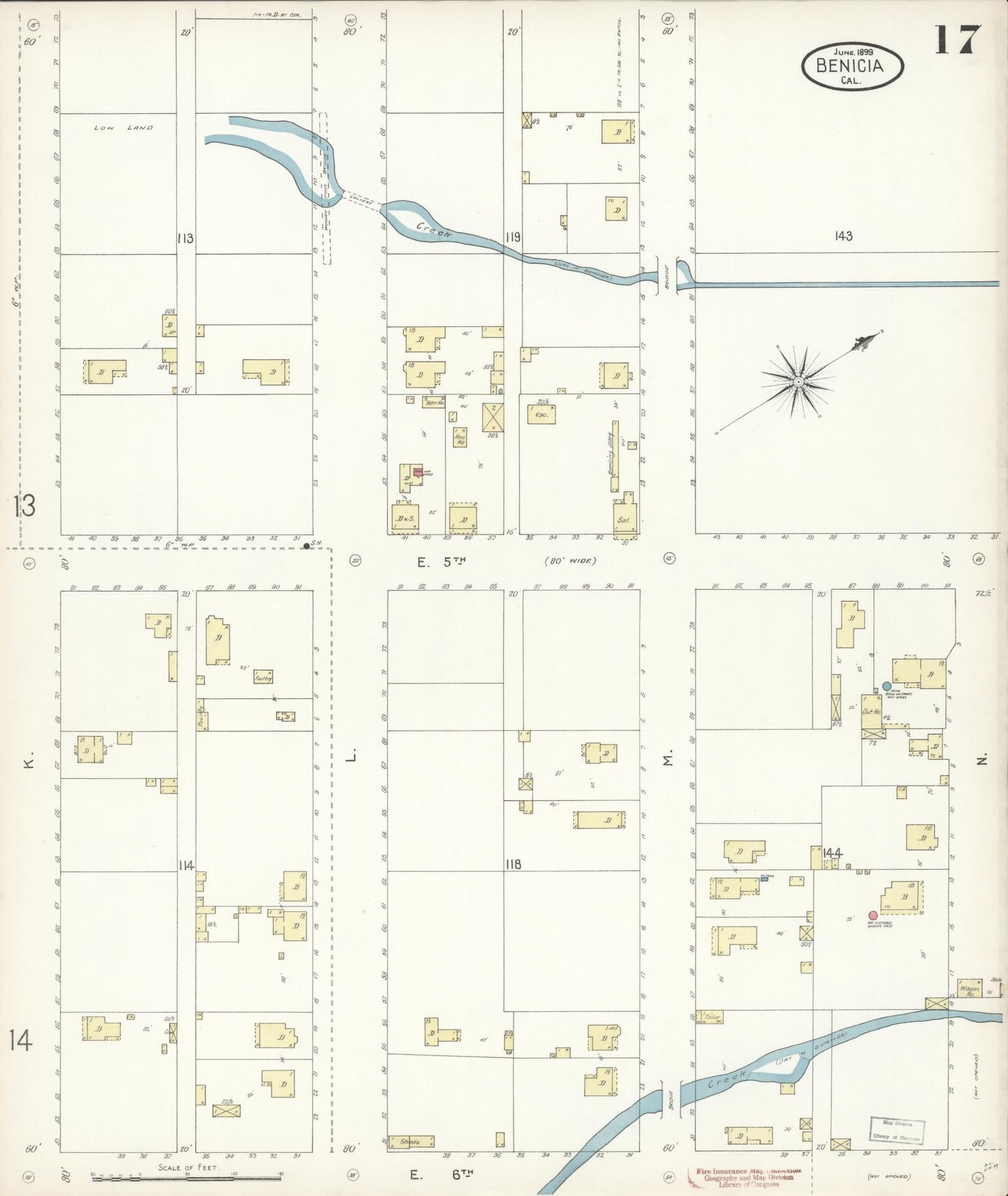 Sanborn Fire Insurance Map from Benicia, Solano County, California (1899), Sheet #0017 - Historic Sanborn Fire Insurance Map Print, vintage old map wall art, antique decor, genealogy gift, California California map