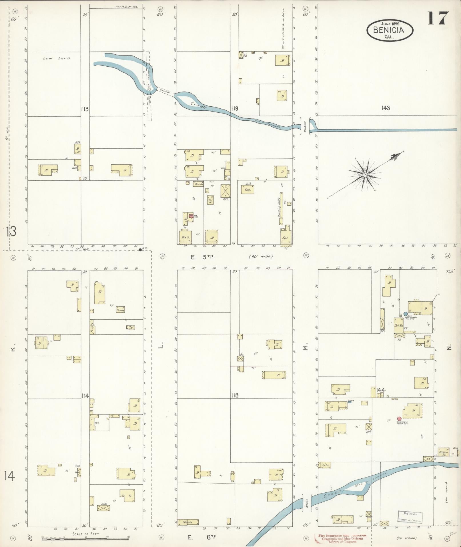 Sanborn Fire Insurance Map from Benicia, Solano County, California (1899), Sheet #0017 - Historic Sanborn Fire Insurance Map Print, vintage old map wall art, antique decor, genealogy gift, California California map