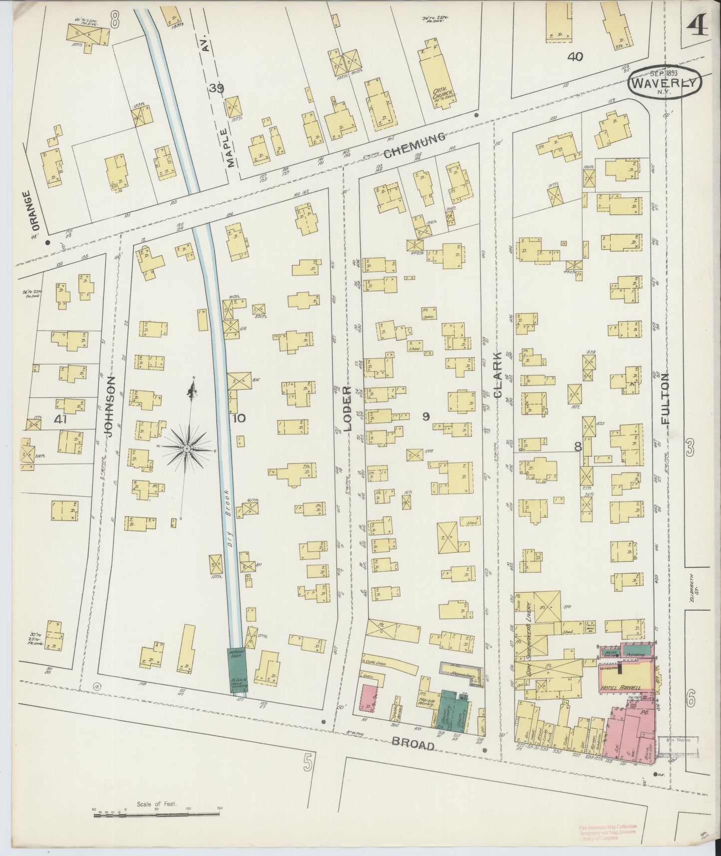 Sanborn Fire Insurance Map from Waverly, Tioga County, New York (1893), Sheet #0004 - Historic Sanborn Fire Insurance Map Print, vintage old map wall art, antique decor, genealogy gift, New York New York map