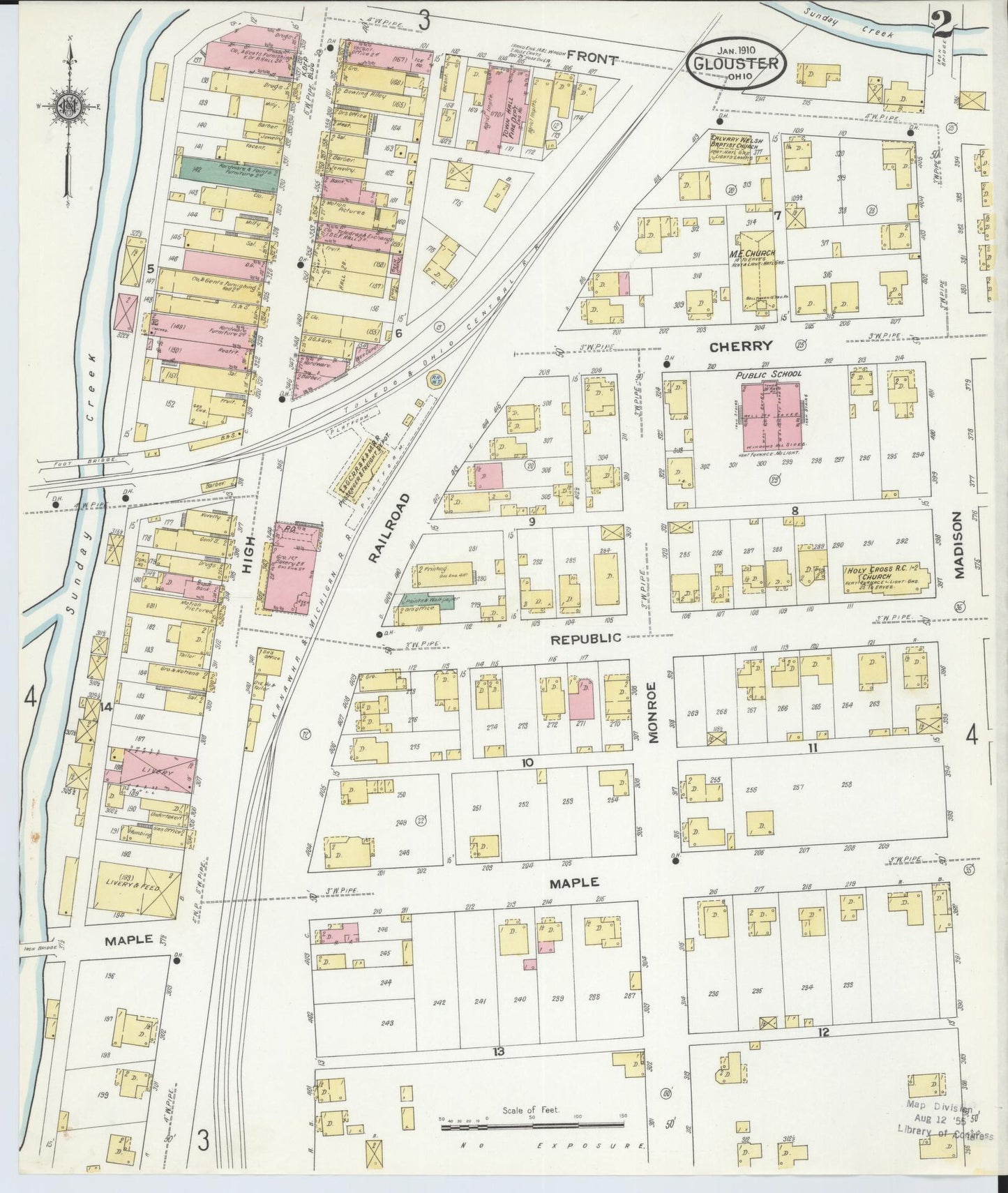 Sanborn Fire Insurance Map from Glouster, Athens County, Ohio (1910), Sheet #0002 - Historic Sanborn Fire Insurance Map Print, vintage old map wall art, antique decor, genealogy gift, Ohio Ohio map
