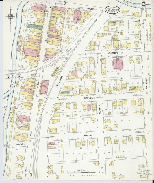 Sanborn Fire Insurance Map from Glouster, Athens County, Ohio (1910), Sheet #0002 - Historic Sanborn Fire Insurance Map Print, vintage old map wall art, antique decor, genealogy gift, Ohio Ohio map