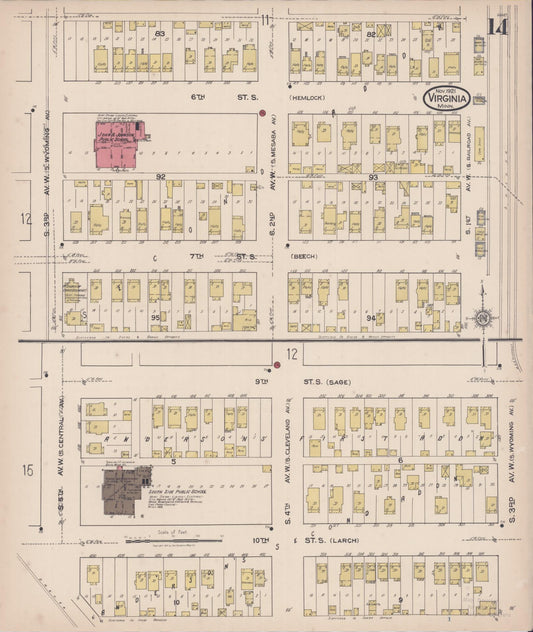 Sanborn Fire Insurance Map from Virginia, Saint Louis County, Minnesota (1921), Sheet #0014 - Historic Sanborn Fire Insurance Map Print, vintage old map wall art, antique decor, genealogy gift, Minnesota Minnesota map